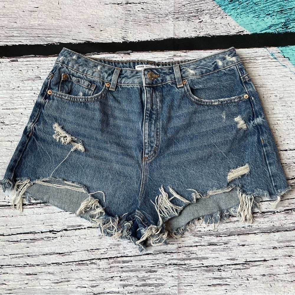 GARAGE Denim Festival Shorts Cut Offs Frayed High Waisted Distressed Juniors 11